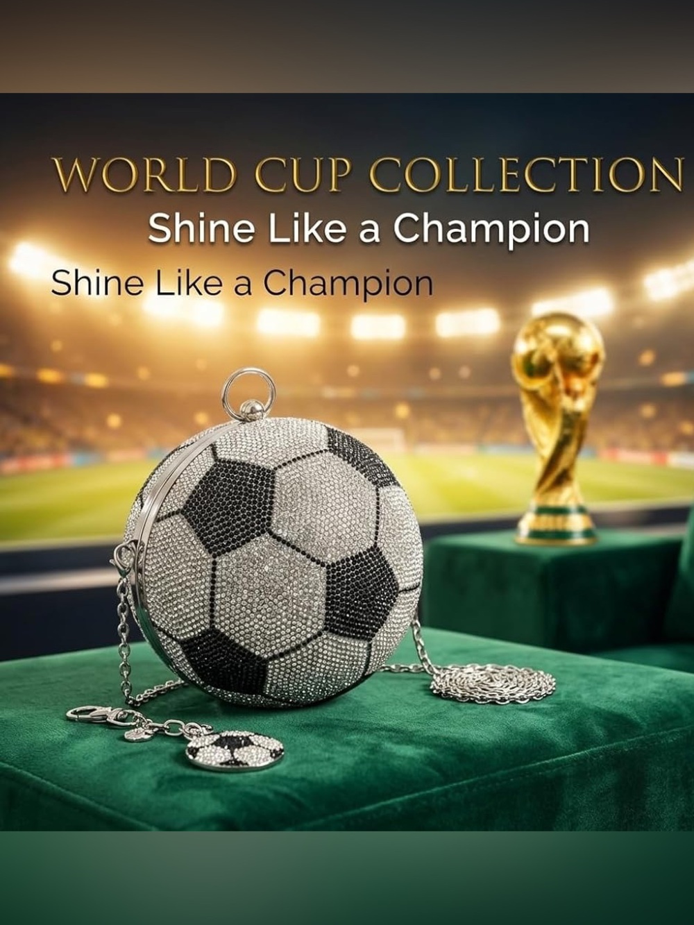 NEW BLING SWAROVSKI CRYSTAL RHINESTONE SOCCER CLUTCH HANDBAG PURSE +Gift - Picture 7 of 7